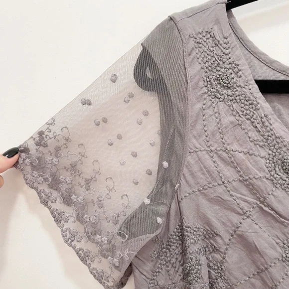 Gray Linen and Lace Sundance Ankle Length Dress - 12 - Picture 7 of 7